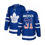 Maple Leafs #31 Frederik Andersen Blue Home USA Flag Stitched Hockey Jersey