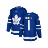 Men Adidas Toronto Maple Leafs #1 Johnny Bower Blue Home Authentic Stitched NHL Jersey