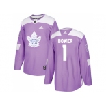 Men Adidas Toronto Maple Leafs #1 Johnny Bower Purple Authentic Fights Cancer Stitched NHL Jersey