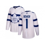 Men Adidas Toronto Maple Leafs #1 Johnny Bower White Authentic 2018 Stadium Series Stitched NHL Jersey