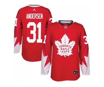 Men Adidas Toronto Maple Leafs #31 Frederik Andersen Red Team Canada Authentic Stitched NHL Jersey