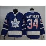 Men Toronto Maple Leafs #34 Auston Matthews Blue Canada Flag Fashion Stitched NHL Jersey