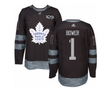 Men's Adidas Toronto Maple Leafs #1 Johnny Bower Authentic Black 1917-2017 100th Anniversary NHL Jersey