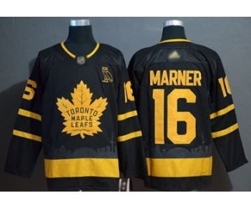 Men's Maple Leafs #16 Mitchell Marner Black Authentic Gold Champions Stitched Hockey Jersey