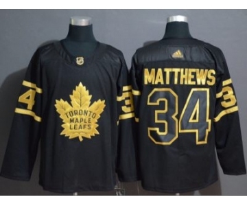 Men's Maple Leafs #34 Auston Matthews Black Gold Authentic Stitched Hockey Jersey