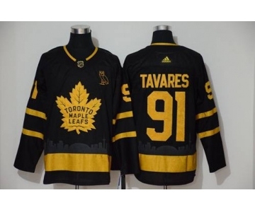 Men's Maple Leafs #91 John Tavares Black City Edition Authentic Stitched Hockey Jersey