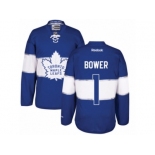 Men's Reebok Toronto Maple Leafs #1 Johnny Bower Authentic Royal Blue 2017 Centennial Classic NHL Jersey