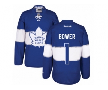 Men's Reebok Toronto Maple Leafs #1 Johnny Bower Authentic Royal Blue 2017 Centennial Classic NHL Jersey