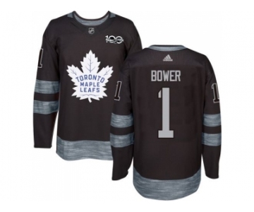 Men's Toronto Maple Leafs #1 Johnny Bower Black 1917-2017 100th Anniversary Stitched NHL Jersey