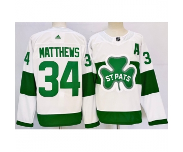 Men's Toronto Maple Leafs #34 Auston Matthews White St Patricks Authentic Jersey