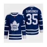 Men's Toronto Maple Leafs #35 Ilya Samsonov Blue 2022 Reverse Retro Primegreen Jersey