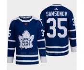 Men's Toronto Maple Leafs #35 Ilya Samsonov Blue 2022 Reverse Retro Primegreen Jersey