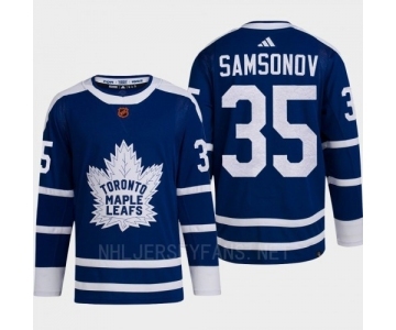 Men's Toronto Maple Leafs #35 Ilya Samsonov Blue 2022 Reverse Retro Primegreen Jersey