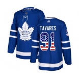 Men's Toronto Maple Leafs #91 John Tavares Blue Home USA Flag Stitched Hockey Jersey