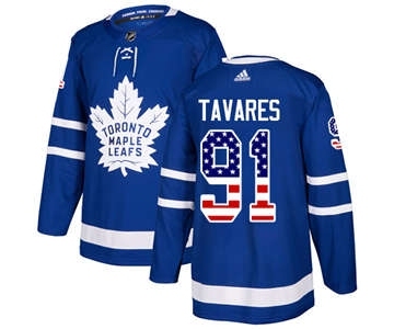 Men's Toronto Maple Leafs #91 John Tavares Blue Home USA Flag Stitched Hockey Jersey