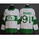 Men's Toronto Maple Leafs #91 John Tavares White 2019 St. Patrick's Day Hockey Jersey