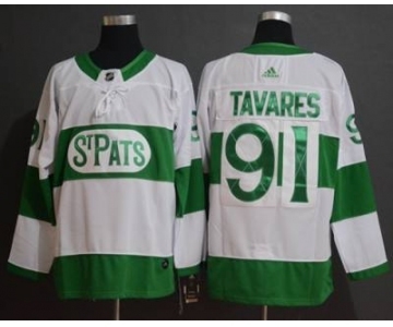 Men's Toronto Maple Leafs #91 John Tavares White 2019 St. Patrick's Day Hockey Jersey