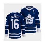 Men's Toronto Maple Leafs Black #16 Mitch Marner Blue 2022 Reverse Retro Stitched Jersey