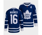 Men's Toronto Maple Leafs Black #16 Mitch Marner Blue 2022 Reverse Retro Stitched Jersey