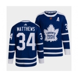 Men's Toronto Maple Leafs Black #34 Auston Matthews Blue 2022 Reverse Retro Stitched Jersey