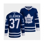 Men's Toronto Maple Leafs Black #37 Timothy Liljegren Blue 2022 Reverse Retro Stitched Jersey