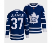 Men's Toronto Maple Leafs Black #37 Timothy Liljegren Blue 2022 Reverse Retro Stitched Jersey