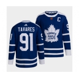 Men's Toronto Maple Leafs Black #91 John Tavares Blue 2022 Reverse Retro Stitched Jersey