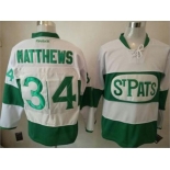 Toronto Maple Leafs #34 Auston Matthews White Green St. Patrick's Day Stitched NHL Jersey