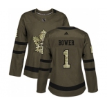 Women Adidas Toronto Maple Leafs #1 Johnny Bower Authentic Green Salute to Service NHL Jersey