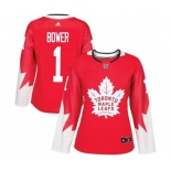 Women Adidas Toronto Maple Leafs #1 Johnny Bower Authentic Red Alternate NHL Jersey