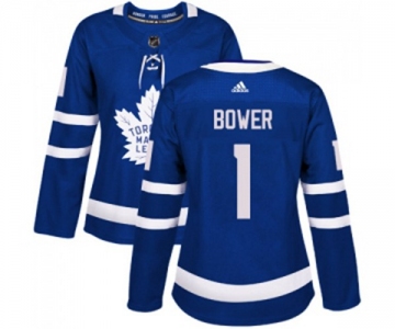 Women Adidas Toronto Maple Leafs #1 Johnny Bower Authentic Royal Blue Home NHL Jersey