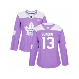 Women Adidas Toronto Maple Leafs #13 Mats Sundin Purple Authentic Fights Cancer Stitched NHL Jersey