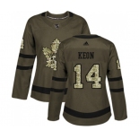 Women Adidas Toronto Maple Leafs #14 Dave Keon Authentic Green Salute to Service NHL Jersey