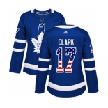 Women Adidas Toronto Maple Leafs #17 Wendel Clark Authentic Royal Blue USA Flag Fashion NHL Jersey