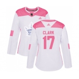 Women Adidas Toronto Maple Leafs #17 Wendel Clark Authentic White Pink Fashion NHL Jersey