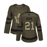 Women Adidas Toronto Maple Leafs #21 Bobby Baun Authentic Green Salute to Service NHL Jersey