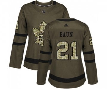 Women Adidas Toronto Maple Leafs #21 Bobby Baun Authentic Green Salute to Service NHL Jersey