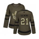 Women Adidas Toronto Maple Leafs #21 Borje Salming Authentic Green Salute to Service NHL Jersey