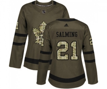 Women Adidas Toronto Maple Leafs #21 Borje Salming Authentic Green Salute to Service NHL Jersey