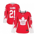 Women Adidas Toronto Maple Leafs #21 Borje Salming Authentic Red Alternate NHL Jersey