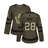 Women Adidas Toronto Maple Leafs #28 Tie Domi Authentic Green Salute to Service NHL Jersey