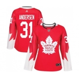 Women Adidas Toronto Maple Leafs #31 Frederik Andersen Authentic Red Alternate NHL Jersey