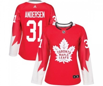 Women Adidas Toronto Maple Leafs #31 Frederik Andersen Authentic Red Alternate NHL Jersey