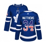 Women Adidas Toronto Maple Leafs #34 Auston Matthews Authentic Royal Blue USA Flag Fashion NHL Jersey