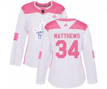 Women Adidas Toronto Maple Leafs #34 Auston Matthews Authentic White Pink Fashion NHL Jersey