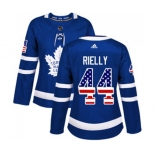 Women Adidas Toronto Maple Leafs #44 Morgan Rielly Authentic Royal Blue USA Flag Fashion NHL Jersey