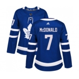 Women Adidas Toronto Maple Leafs #7 Lanny McDonald Authentic Royal Blue Home NHL Jersey