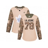 Women Adidas Toronto Maple Leafs #78 Timothy Liljegren Authentic Camo Veterans Day Practice NHL Jersey