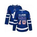 Women Adidas Toronto Maple Leafs #78 Timothy Liljegren Authentic Royal Blue USA Flag Fashion NHL Jersey