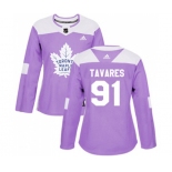 Women Adidas Toronto Maple Leafs #91 John Tavares Authentic Purple Fights Cancer Practice NHL Jersey